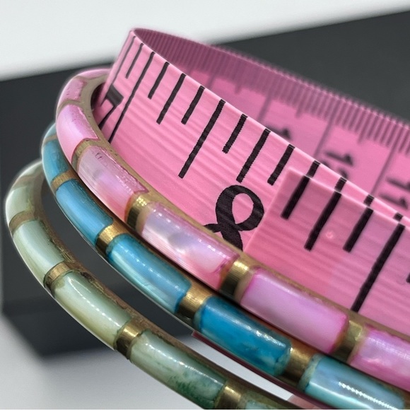 INDIA MOP Shell Inlay Brass Bangle Stacking Boho Bracelet Lot Bollywood - Picture 6 of 10